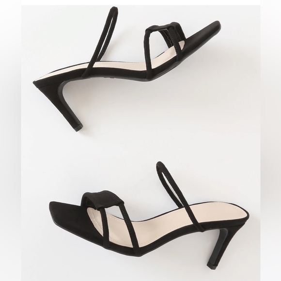 Black Suede Square Toe High Heel Sandals - Picture 4 of 4